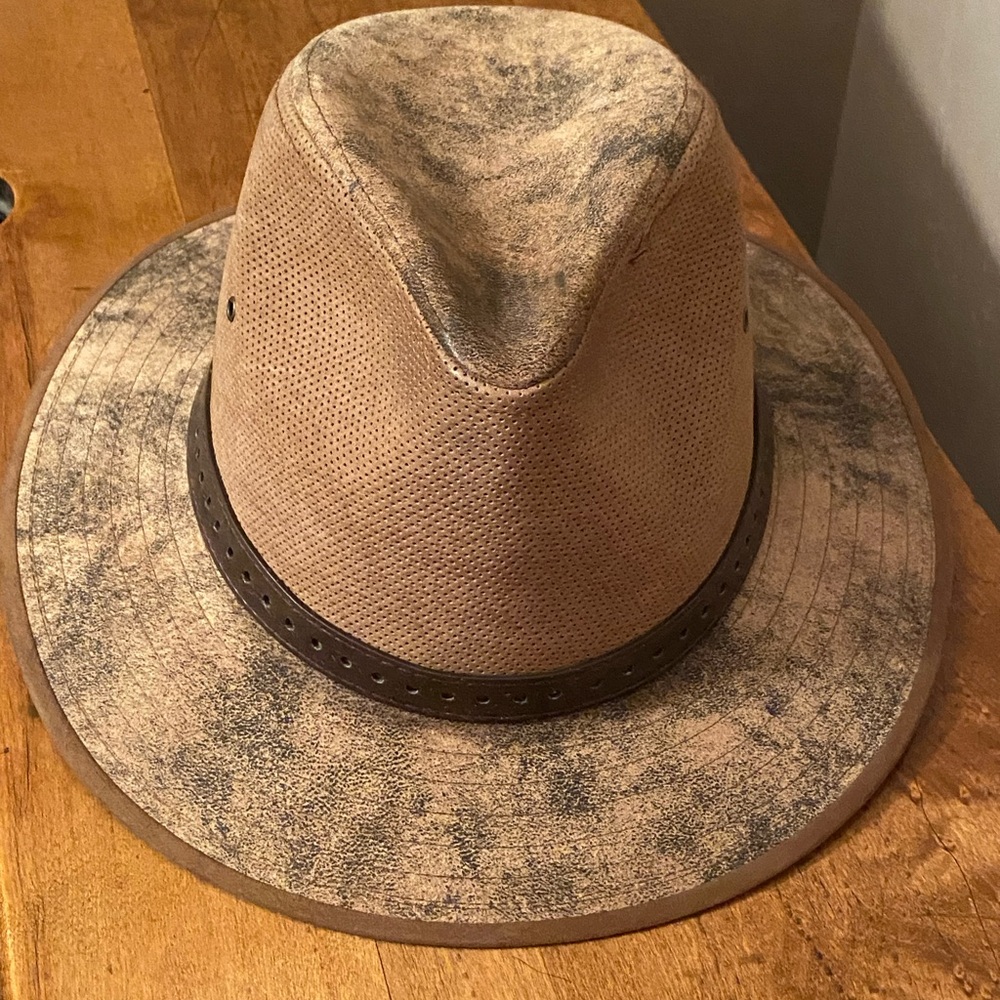 Red Head Mens Leather Tan & Brown Drover Hat Band Sz L Breathable